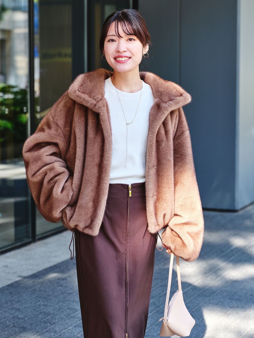 エコファースタンドカラーミドルブルゾンのコーディネートスナップ