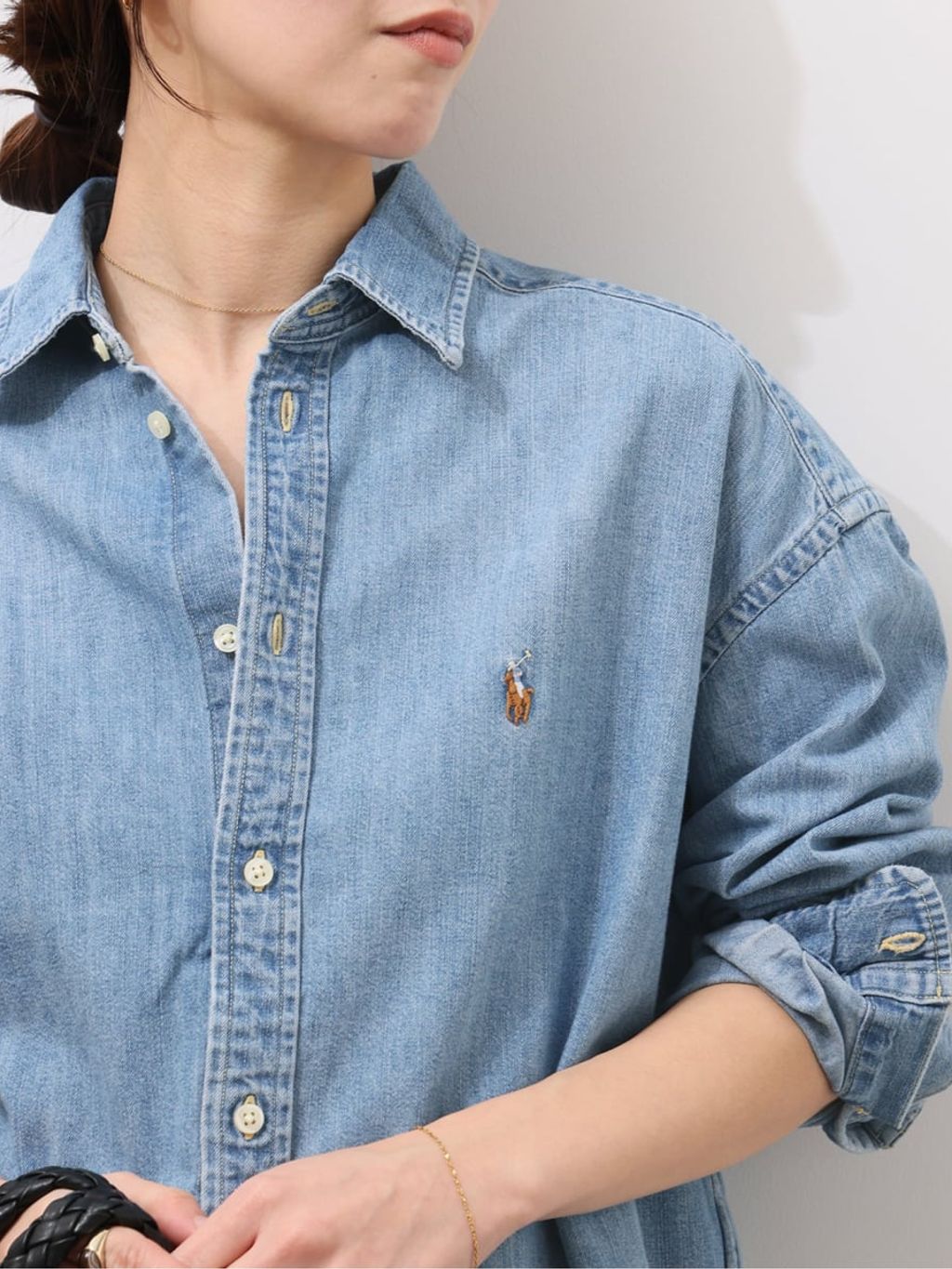 予約》【POLO RALPH LAUREN 】ワイド クロップドフィット デニムシャツ