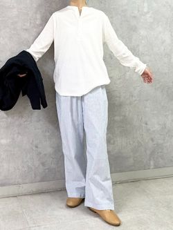 VAS-Y LENTEMENT】 POPLIN STRIPE EASY PANTSのコーディネートスナップ