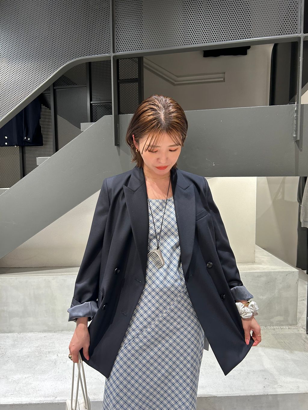 ツイルダブルブレストジャケットのコーディネートスナップ（Saki