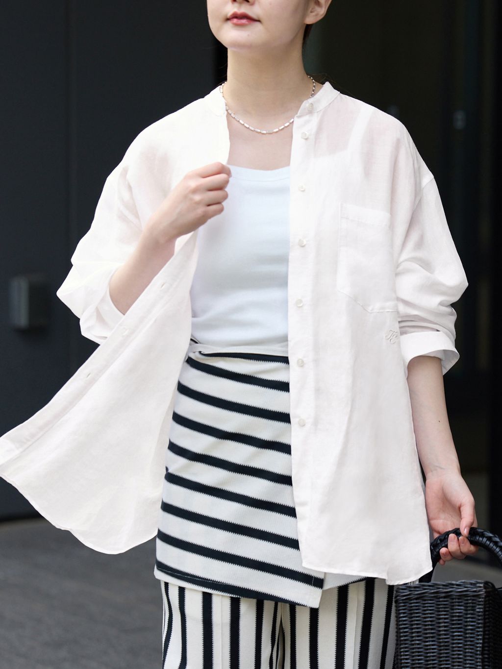 一部カラーWEB限定》ラミーリヨセルバンドカラーシャツの