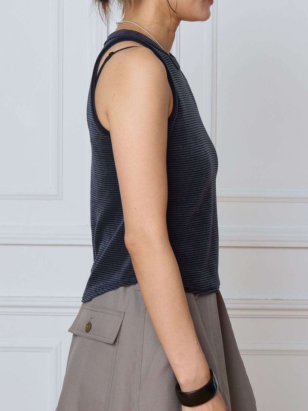 IENA LA BOUCLE ベロアボーダータンクトップのコーディネートスナップ