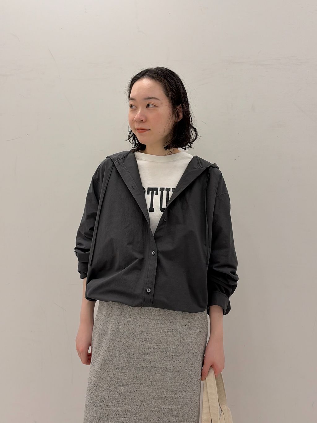 コットンナイロンフードシャツのコーディネートスナップ（arisa 