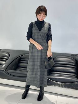 2枚セット】チェックジャンパースカート×タートルニットセットの