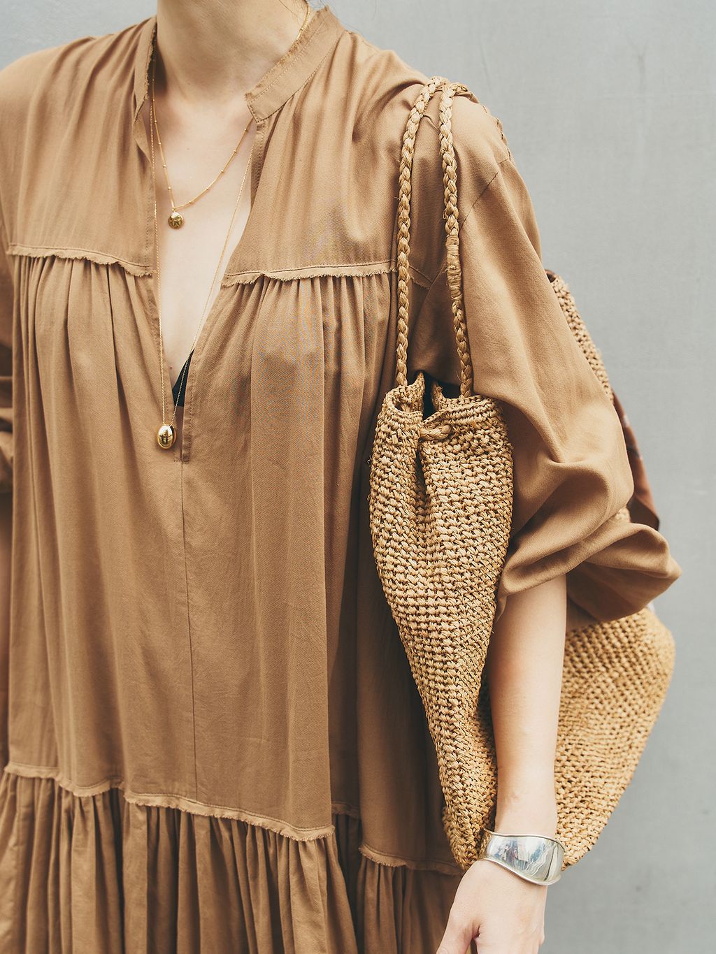 Cotton chiffon maxi ワンピースのコーディネートスナップ（yoshie
