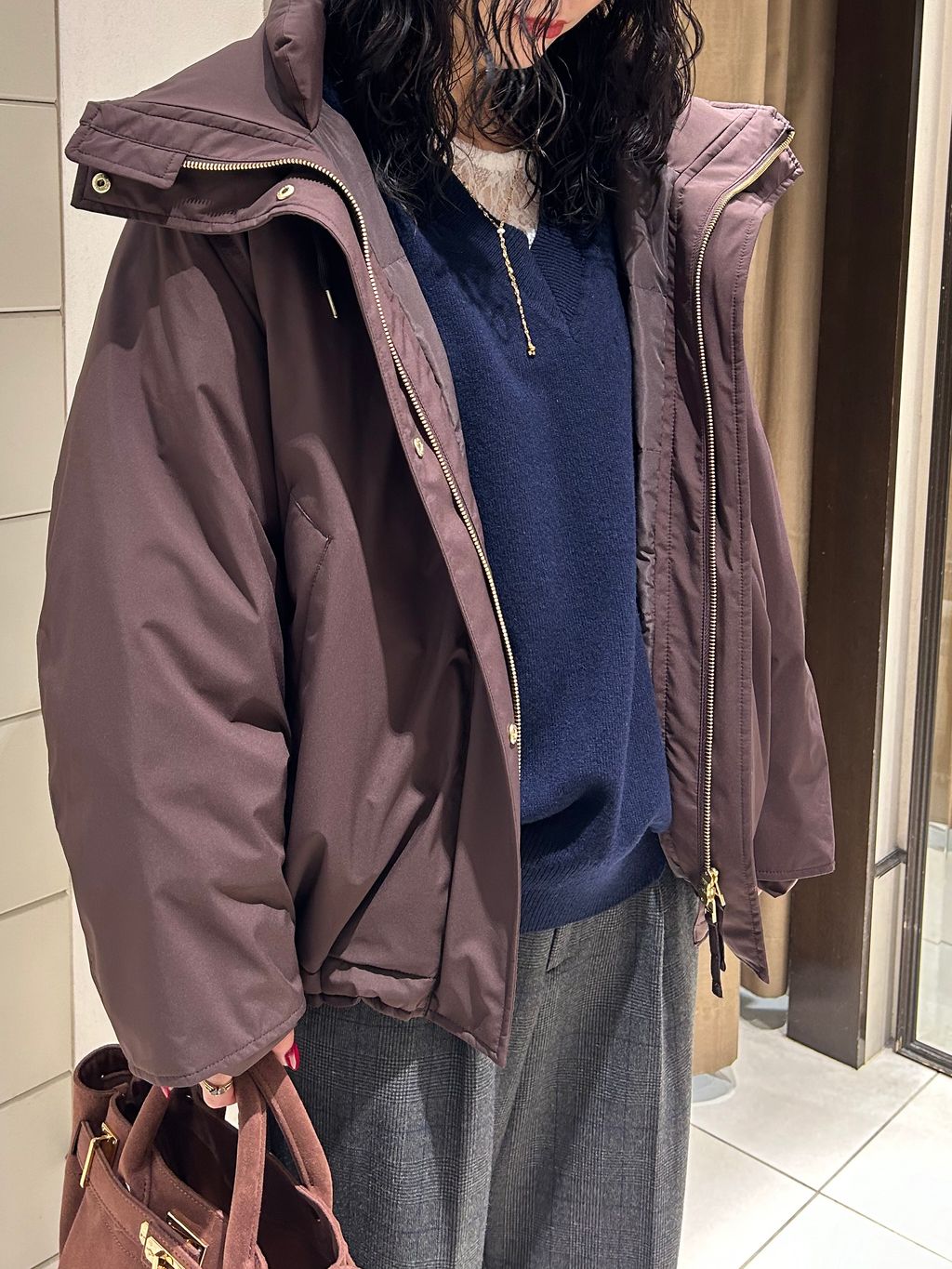 2WAY撥水ダウンハーフコートのコーディネートスナップ（honoka