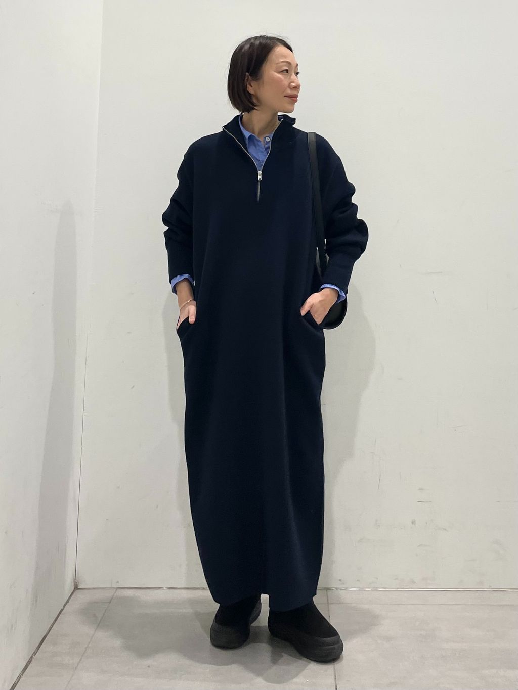 追加2》スウェットライクハーフジップワンピースのコーディネート