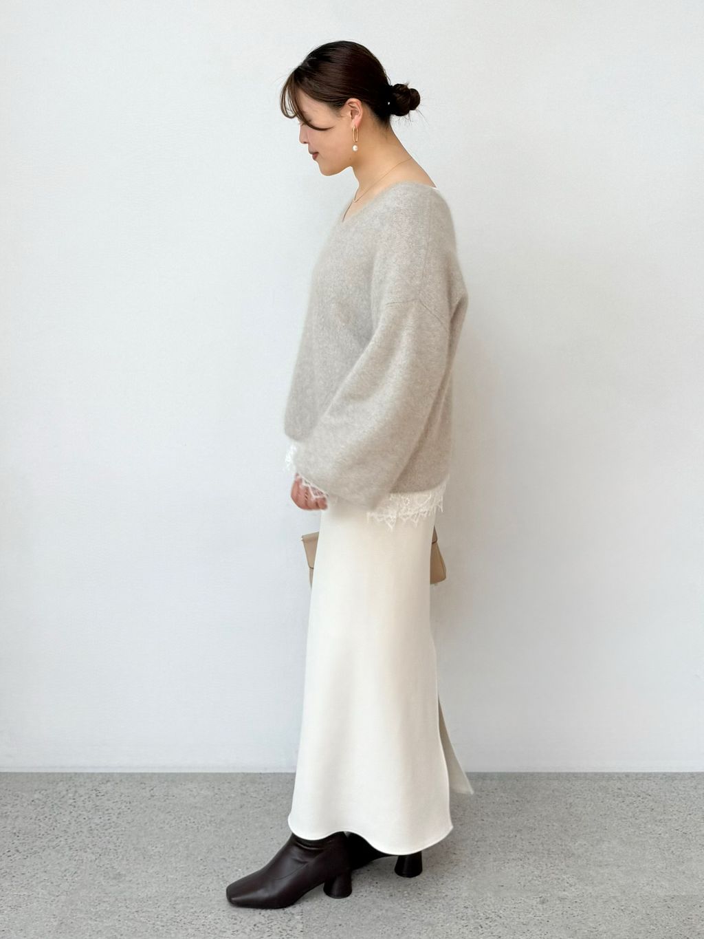 追加》ファーニット2WAYパフスリーブニットのコーディネートスナップ