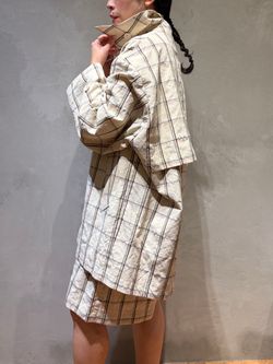 IENA LA BOUCLE P/Lチェックステンカラーハーフコートのコーディネート