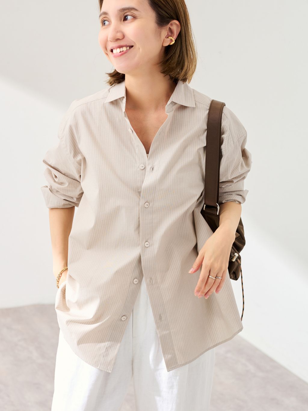 BASERANGE/ベースレンジ CLAUDE SHIRT(ベージュ)のコーディネート