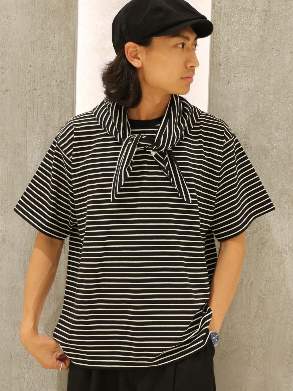 ハッピー ボーダー Tシャツ + スカーフ (2点セット)のコーディネート