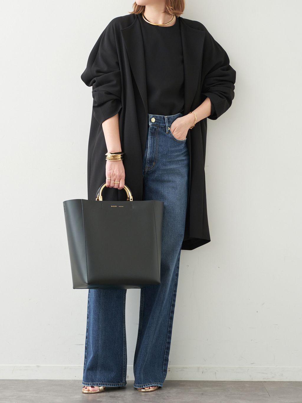 予約》*トリアセジョーゼット ノーカラー ハーフコートの