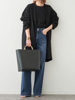 予約》*トリアセジョーゼット ノーカラー ハーフコートの