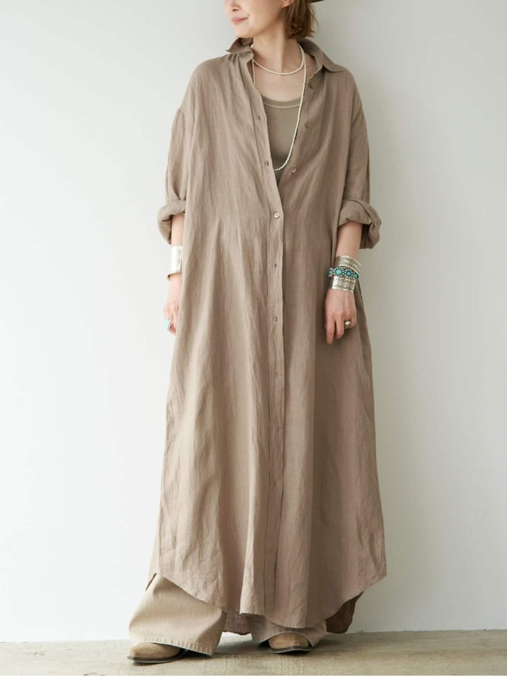 LInen シャツドレスのコーディネートスナップ（MIZU）｜Deuxieme