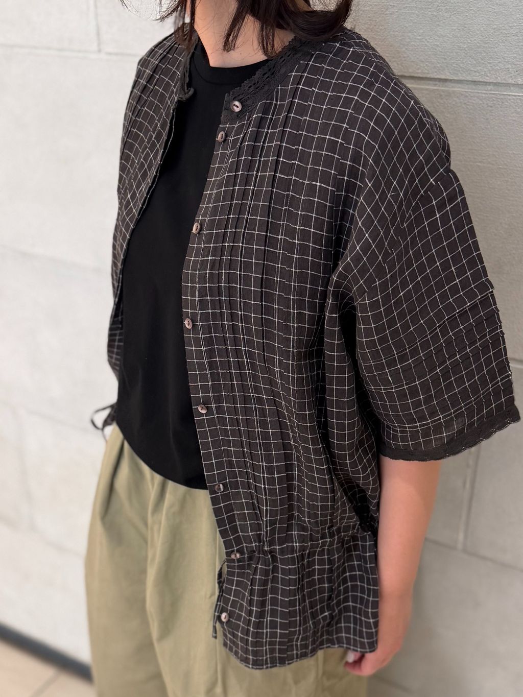 maison de soil】 LINEN CHECK LACE PINTUCK 2WAY SHIのコーディネート