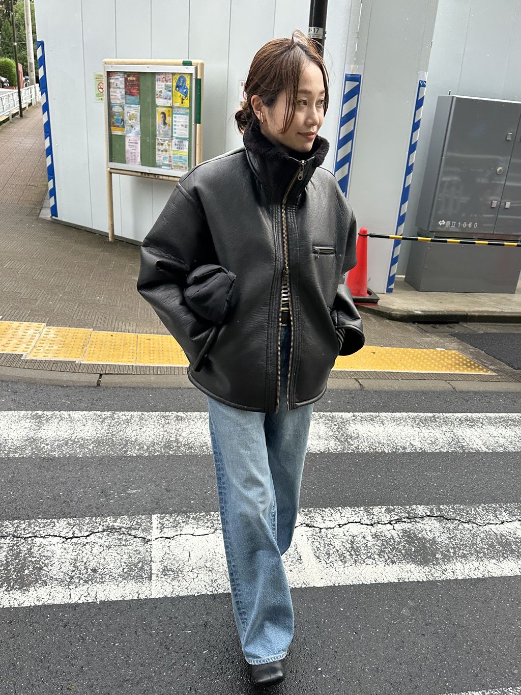 WEB限定追加》フェイクレザーボアブルゾンのコーディネート