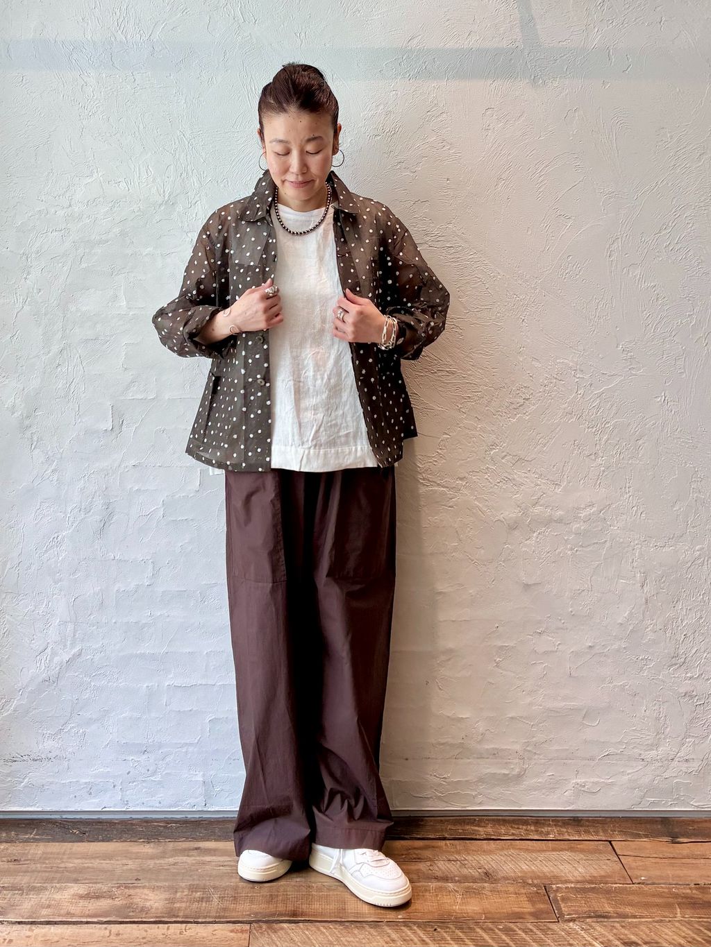 Khadi&Co- スナップボタンジャケット Khadi＆Co/カディ&コー】ORGANDY DOTS JACKETのコーディネートスナップ