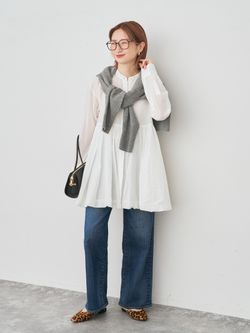 コットンシルクティアードチュニックのコーディネートスナップ（Yuko