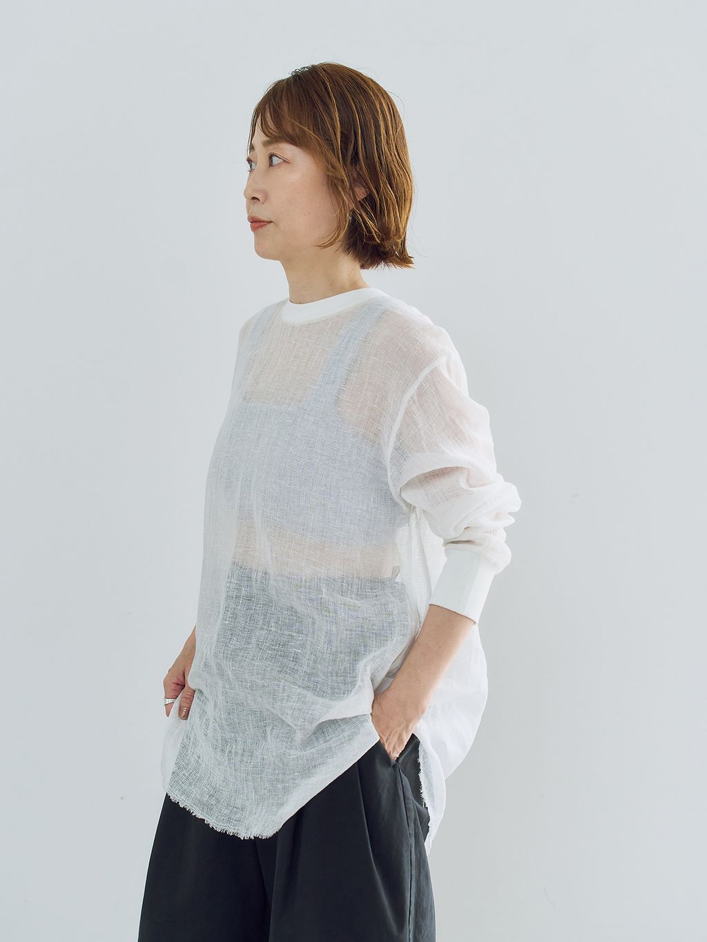予約》LINEN MESH T-BLOUSE / リネンメッシュTブラウスの