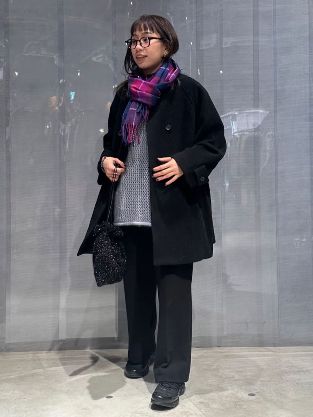 B.C STOCKソフトビーバーWボタンボクシーミドルコート＊マフラー巻き