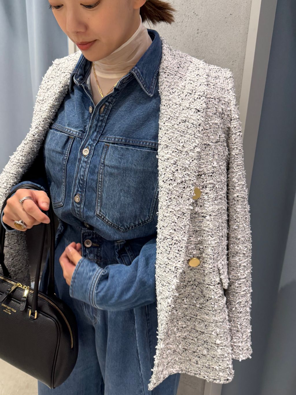 フェードカラービッグポケットシャツのコーディネートスナップ（momoka