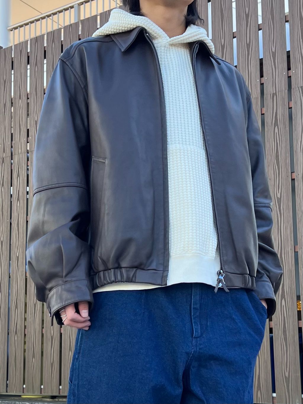 ラムレザー ジップジャケットのコーディネートスナップ（わたしょ