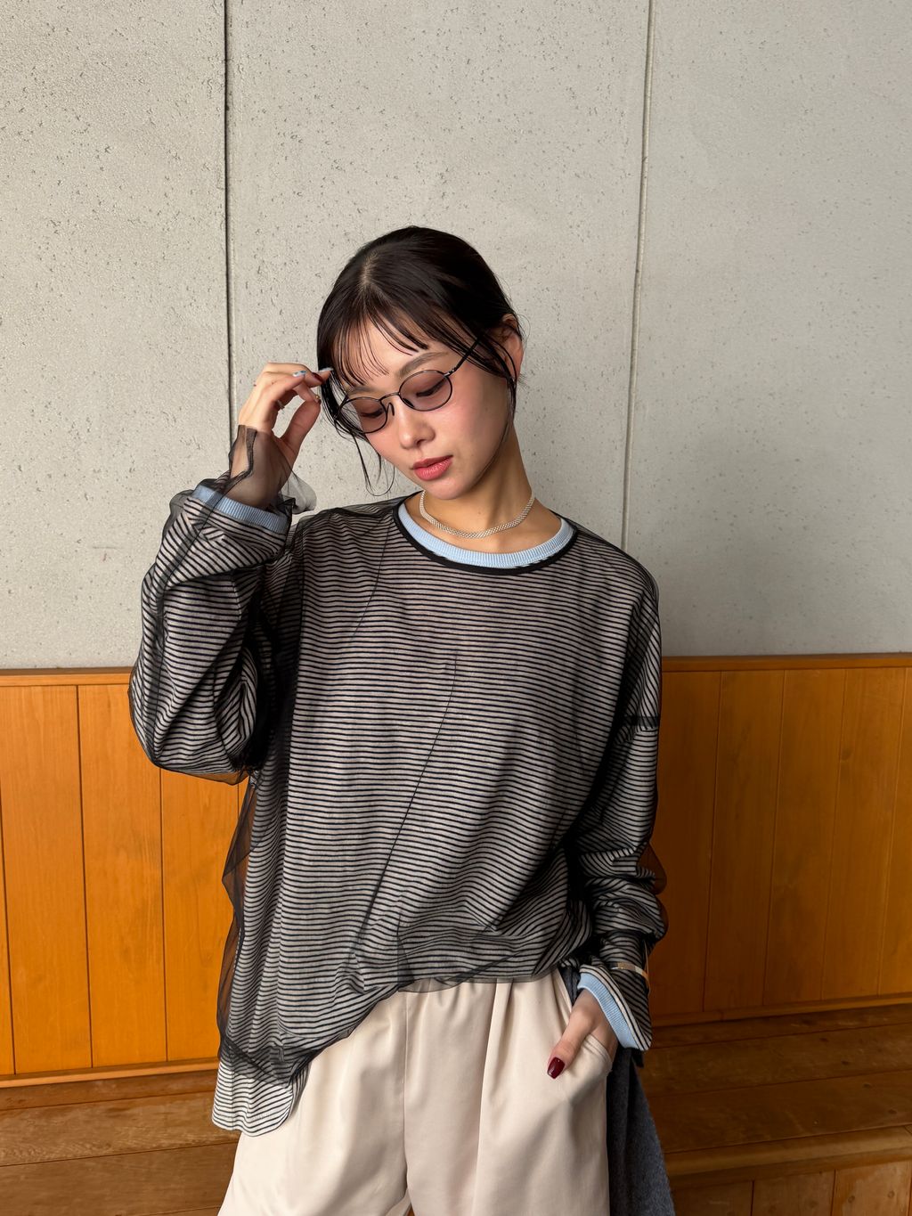 CITYSHOP [THE MOOD]チュール ロングTシャツ ブラック 黒 THE MOOD]チュール ロングTシャツのコーディネートスナップ（KAMEYAMA