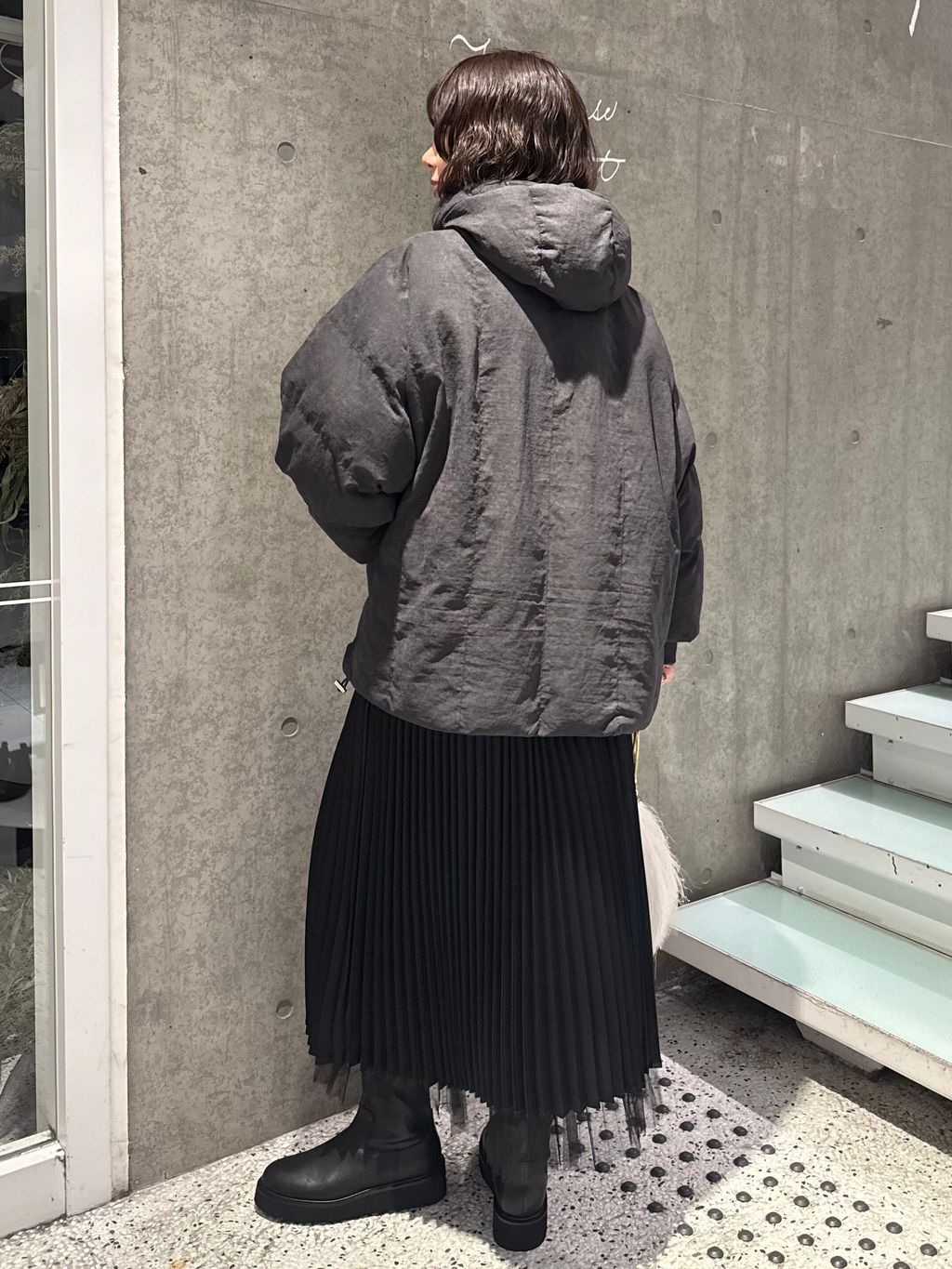 中綿ボリュームフードブルゾンのコーディネートスナップ（sakurako