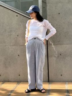 美品✨IENA✨ BLACK シアサッカーパンツ　サイズ38 ストライプ BLACK シアサッカーパンツのコーディネートスナップ（yodo）｜IENA