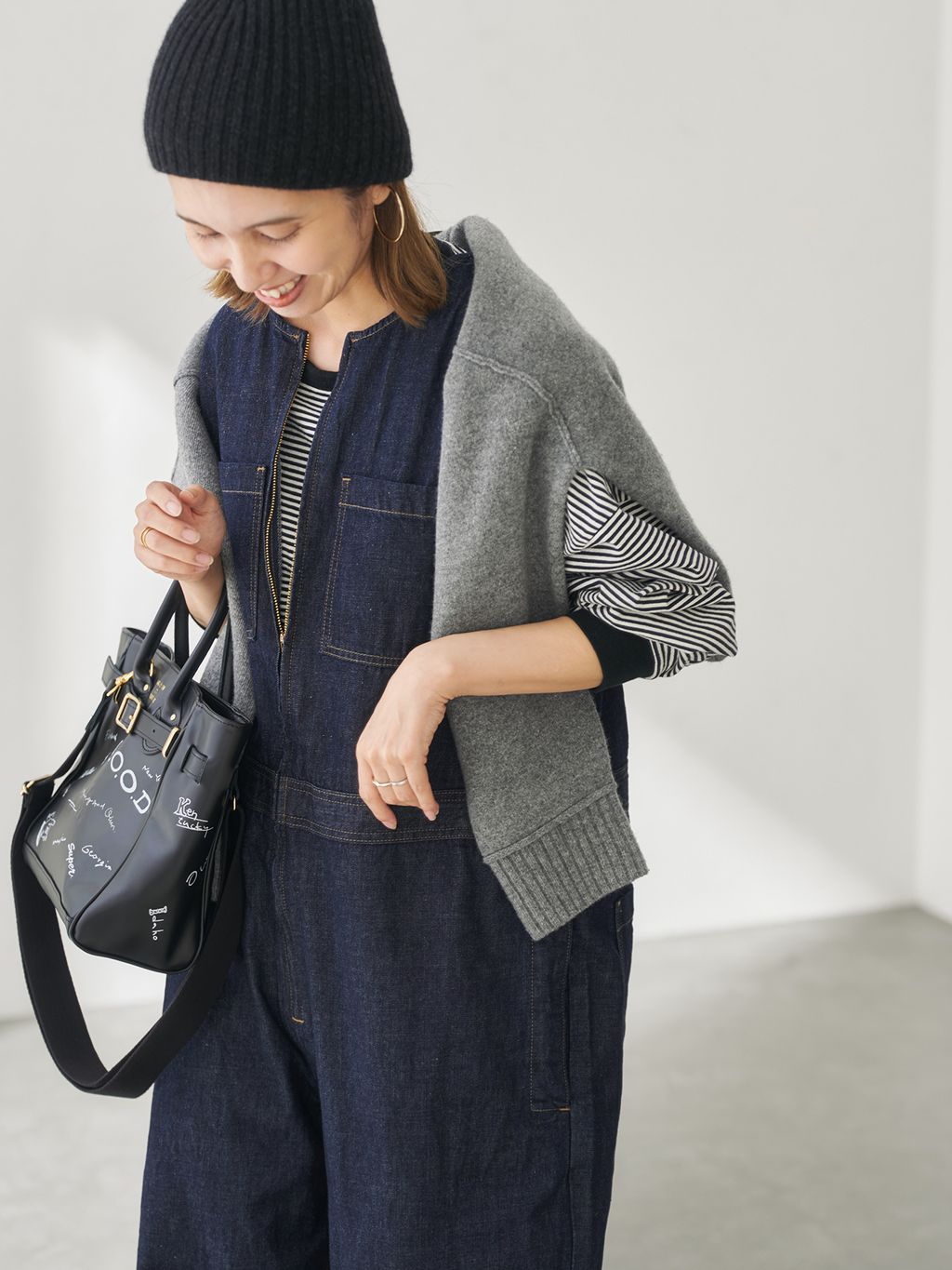 【Snap-on】美品 スナップオン オールインワン 刺繍 2L ネイビー ≪追加≫WHITE FIELD ノースリーブオールインワン 3のコーディネート
