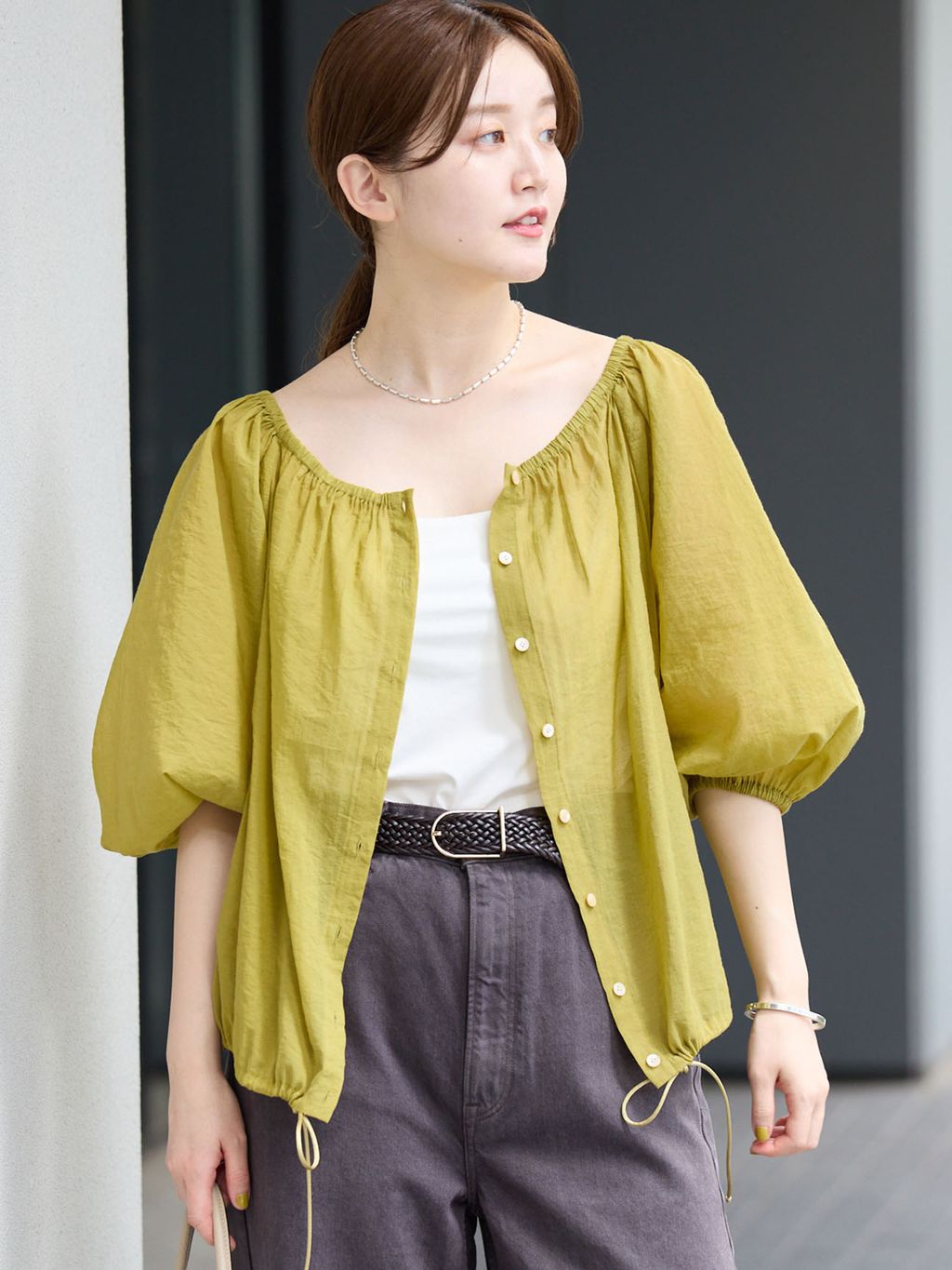 IENA 25AW シアーT/Wブラウス ストライプ セーラーカラー風 ウール混 