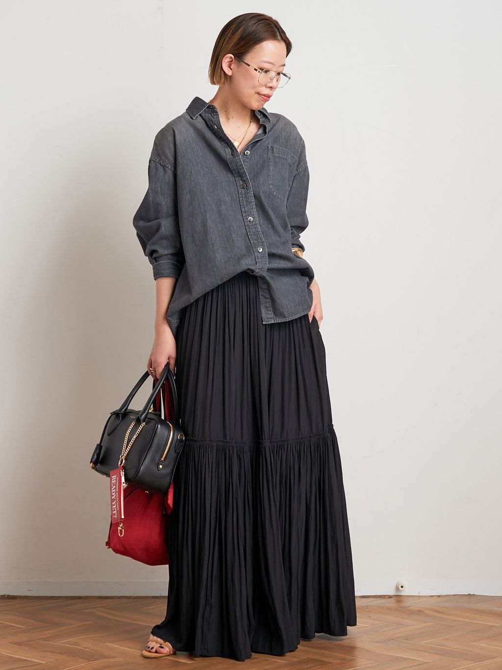 ギャザーマキシスカートのコーディネートスナップ（MAE）｜AP STUDIO