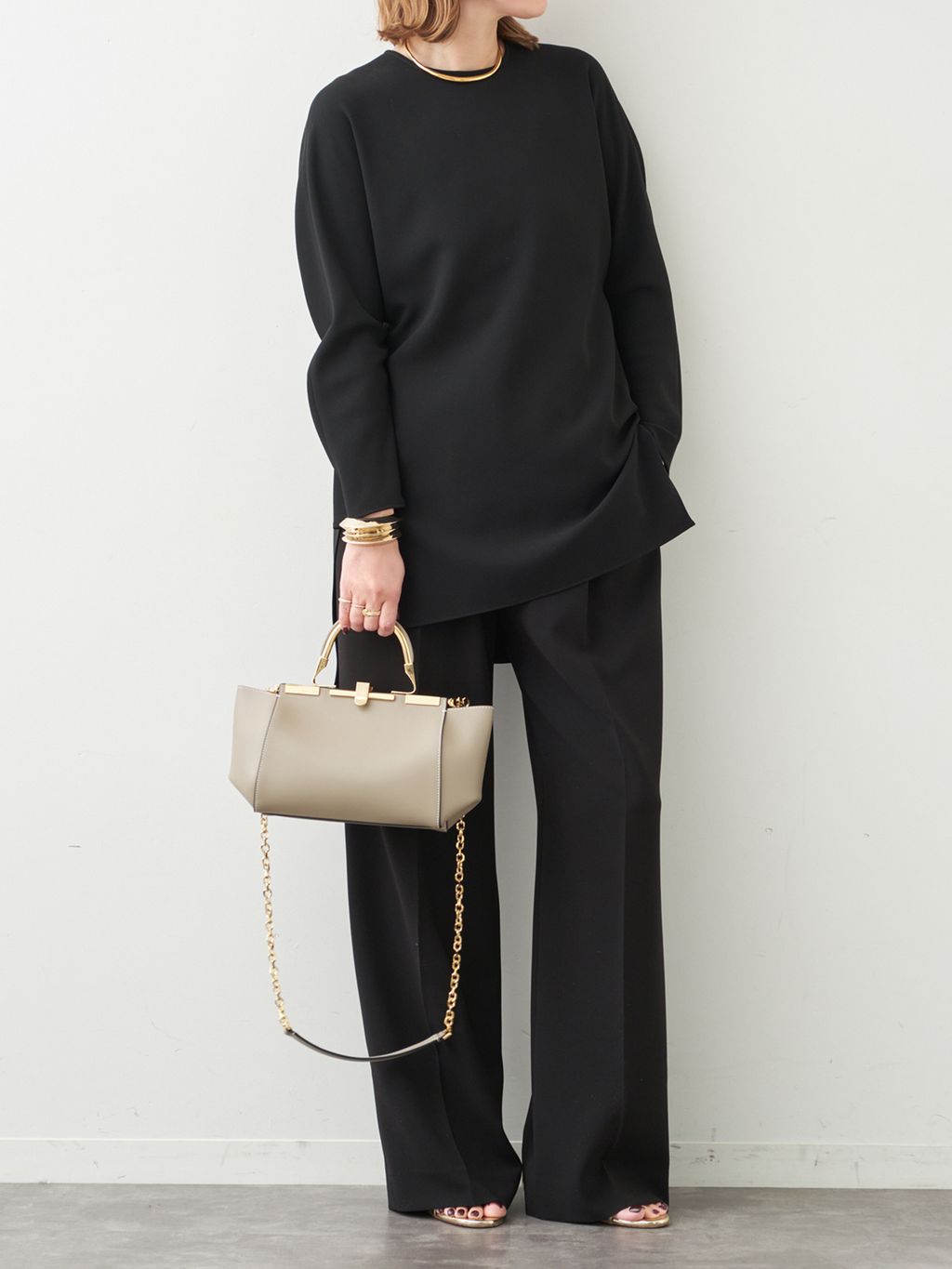 予約》*トリアセジョーゼット タックパンツのコーディネートスナップ