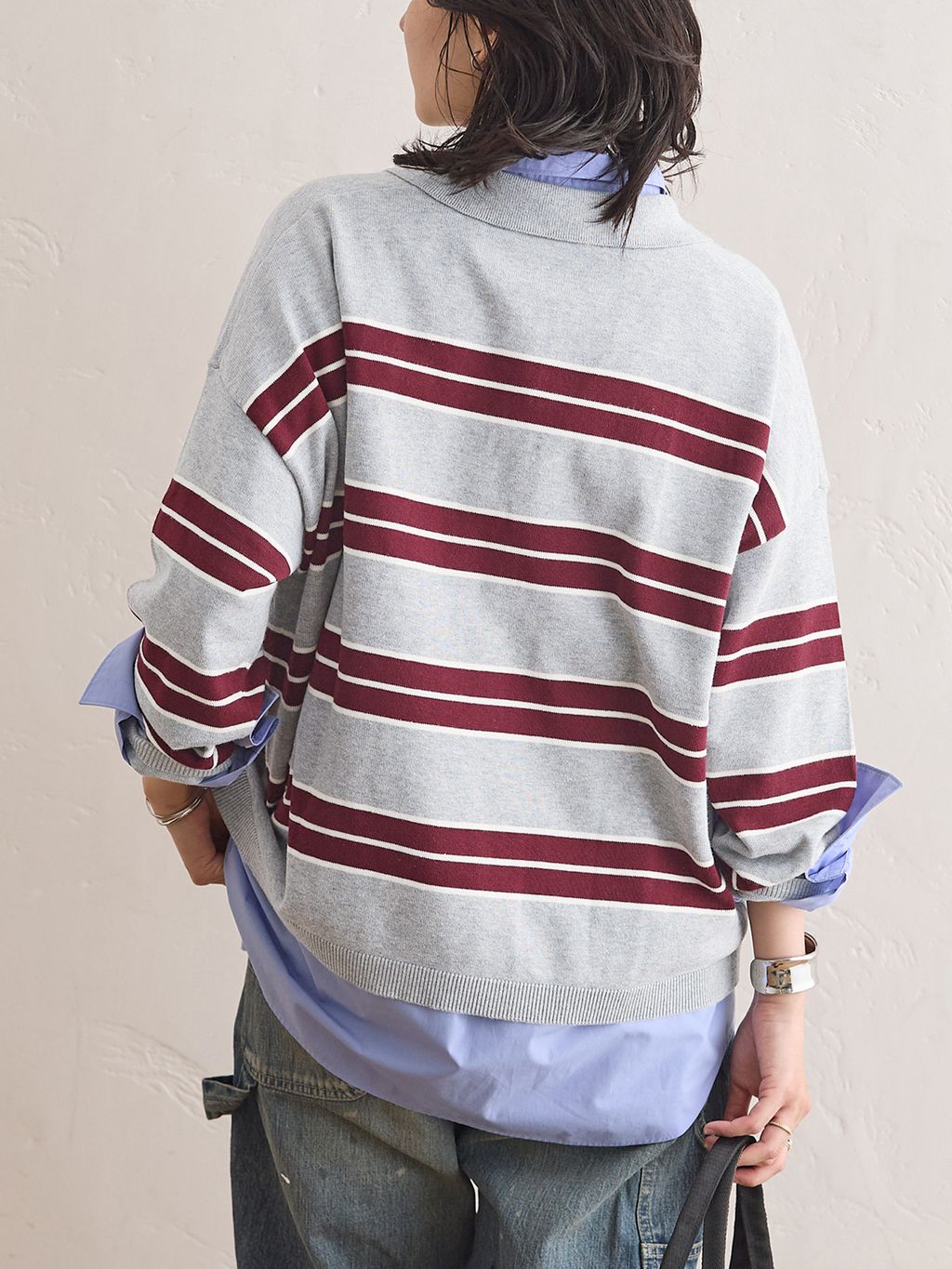 予約》ラガーニットロングシャツのコーディネートスナップ（HORINOUCHI