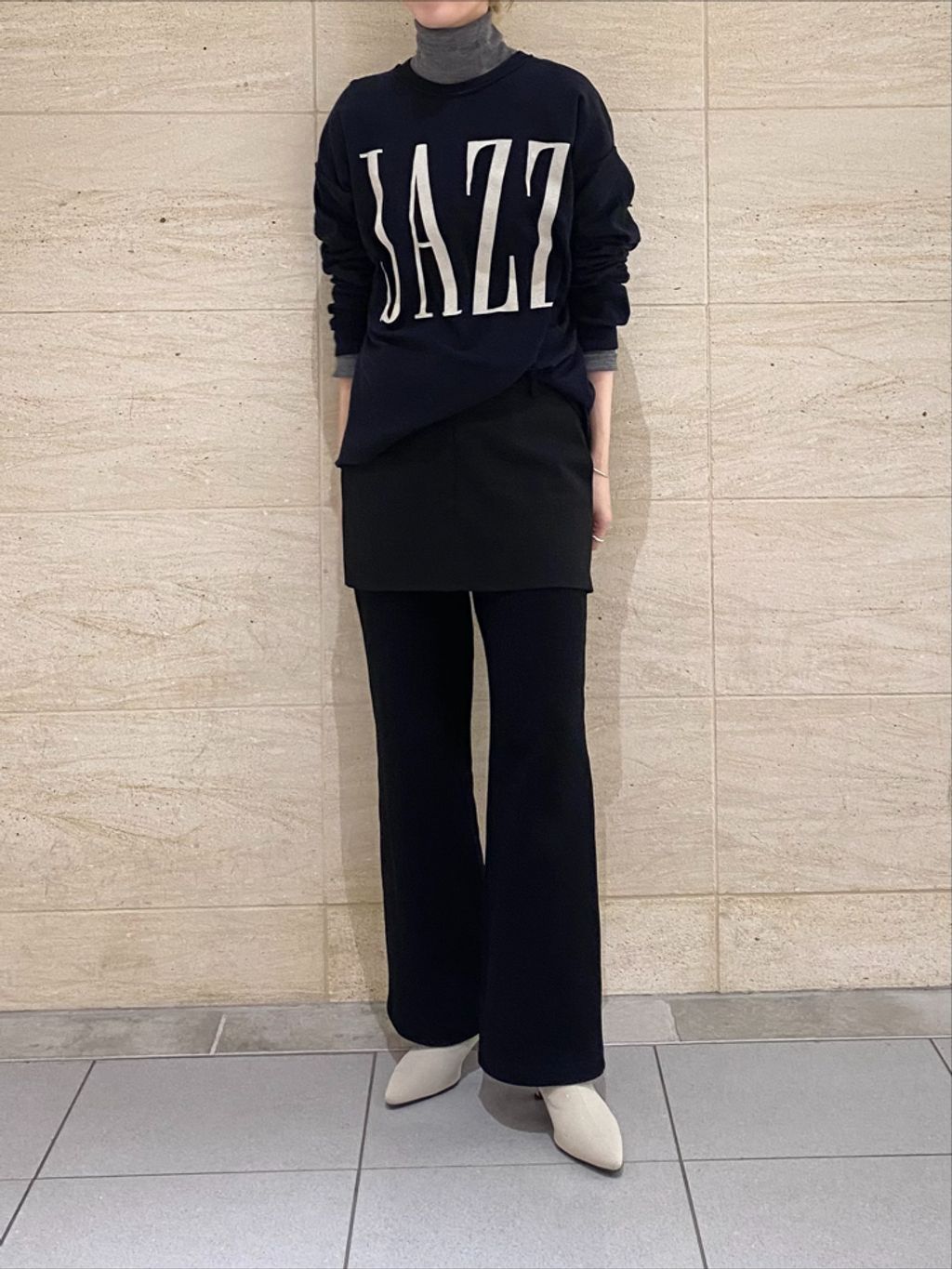 5cmポインテッドニットショートブーツのコーディネートスナップ（funa