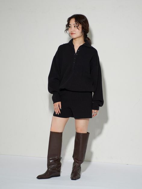 GRISEレザーARTISANフラワーカットフラットのコーディネートスナップ
