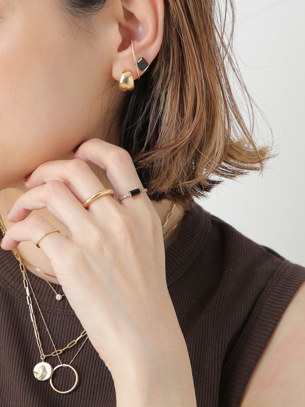 10K square onyx pierce(両耳)のコーディネートスナップ（maki