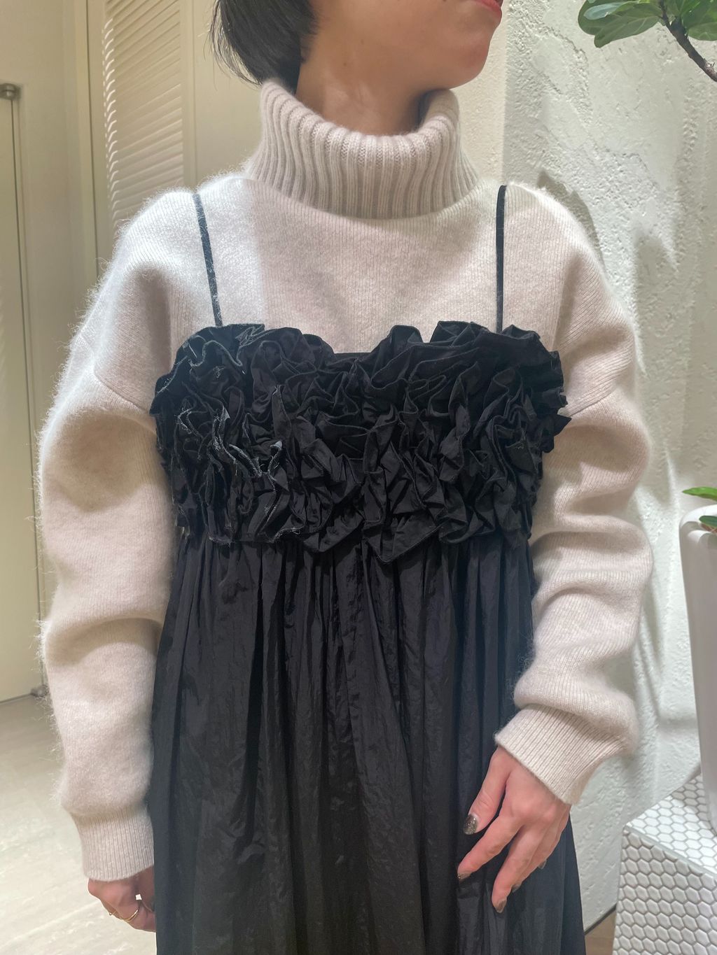 追加》ウォッシャブルファーリーダブルフェイスタートルニットの