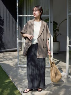 セットアップ対応可》リネン混ハーフスリーブジャケットの