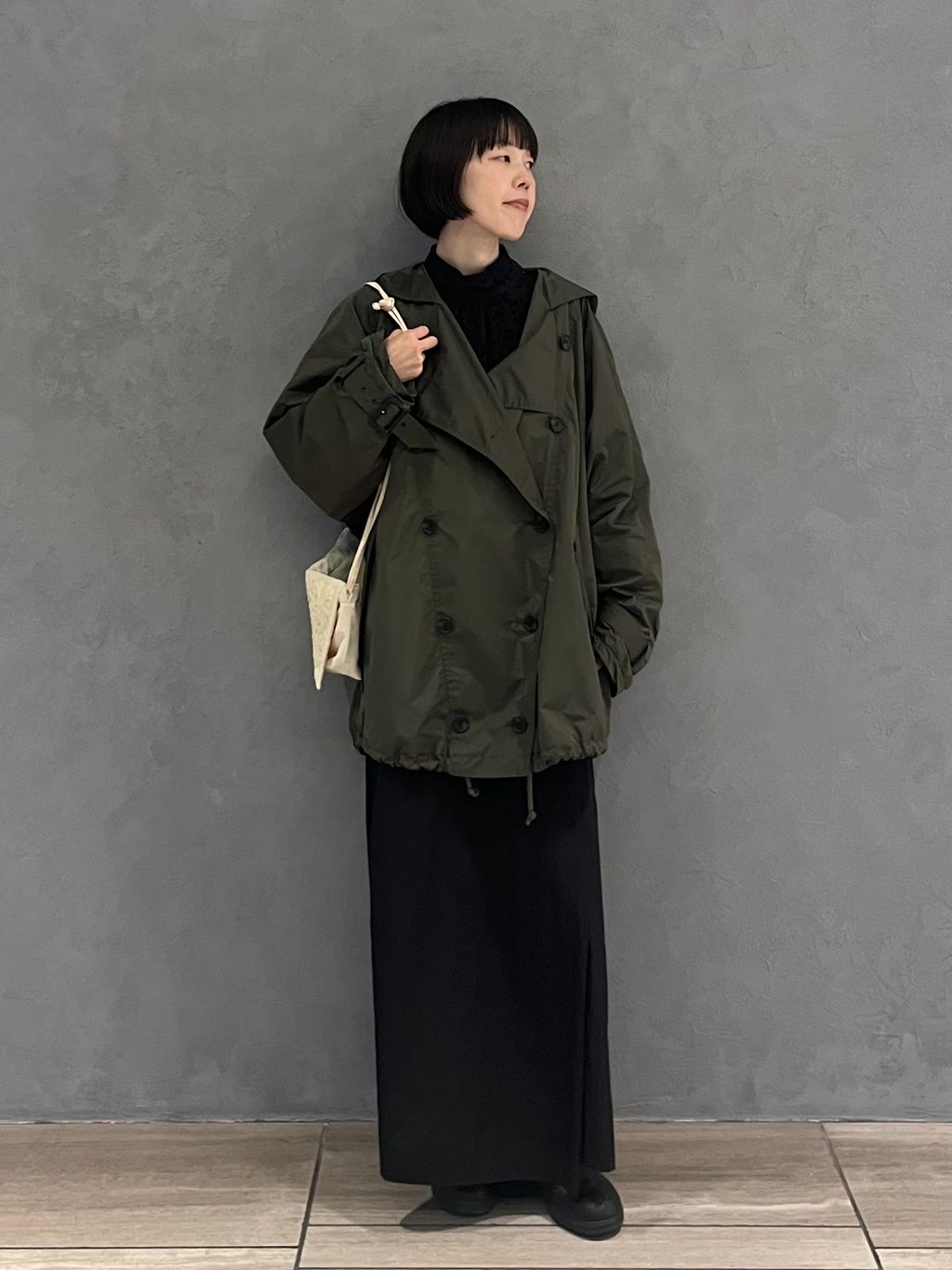 まり ジャーナルスタンダードラックス　ナイロンハーフコート ナイロンハーフコートのコーディネートスナップ（K.M）｜journal