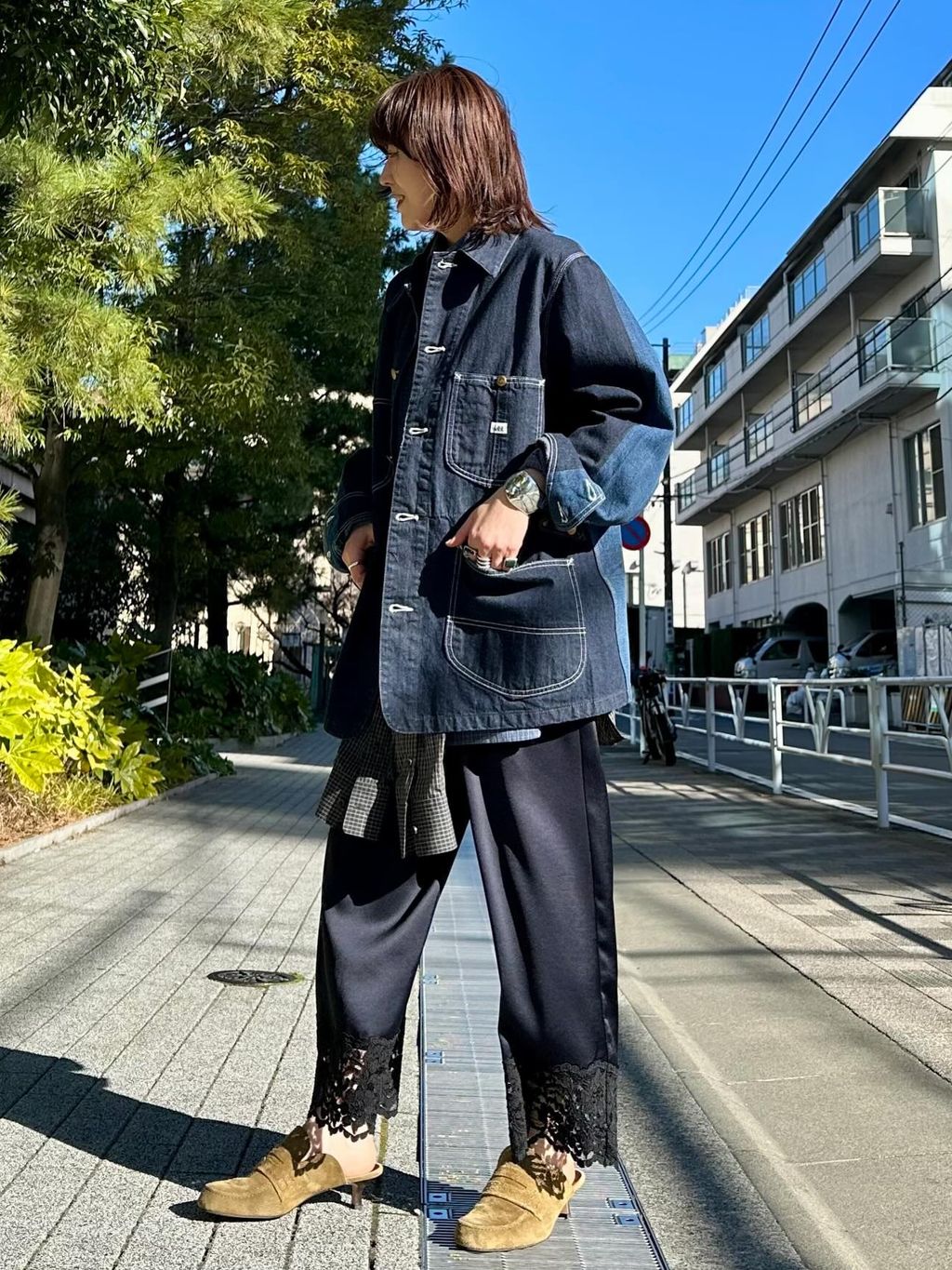 LESSAGE デニムカバーオール 別注【INSCRIRE*LEE*LESSAGE】LOCO JK DENIM USED：カバーオールの