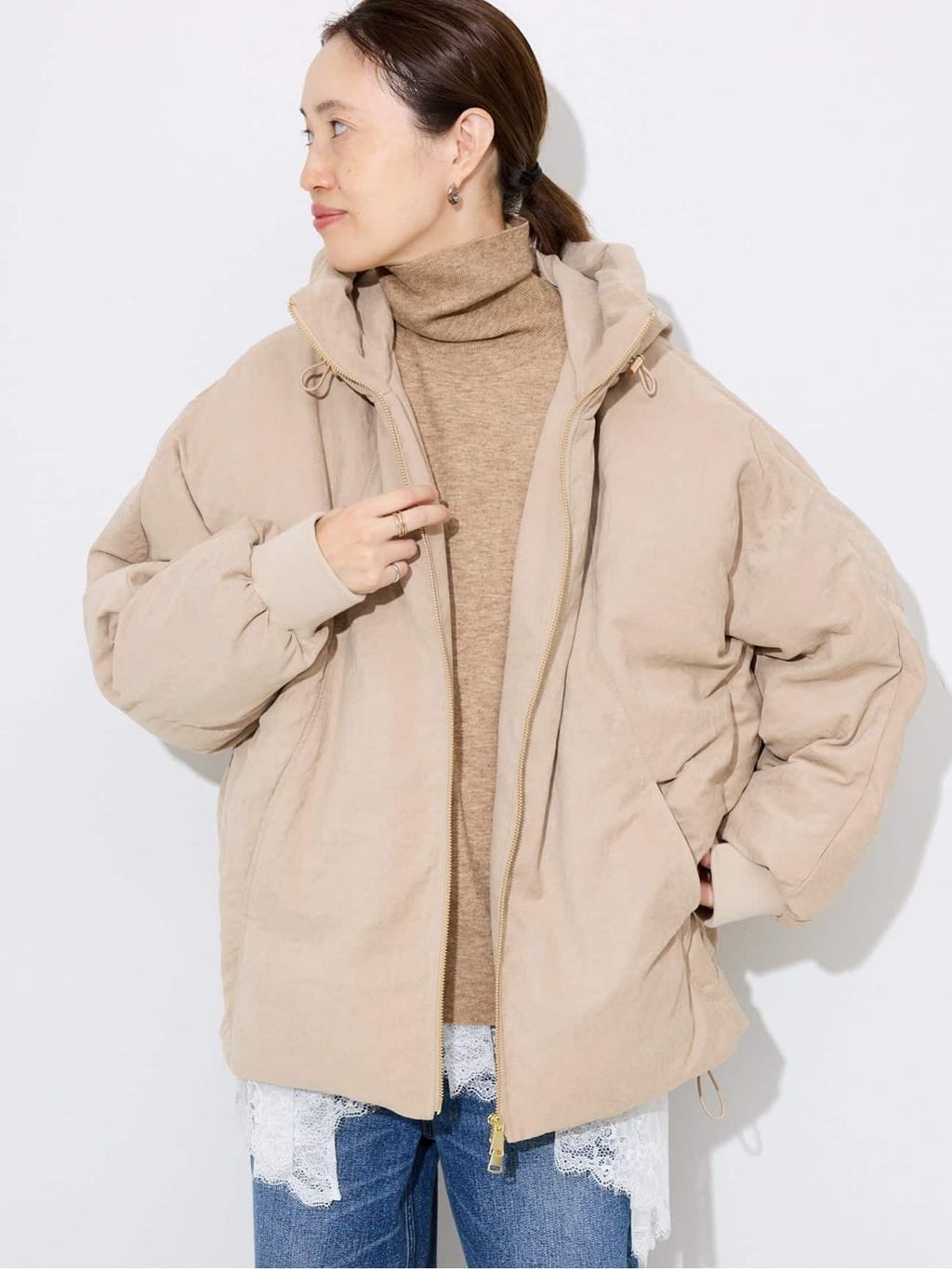 中綿ボリュームフードブルゾンのコーディネートスナップ（Sally