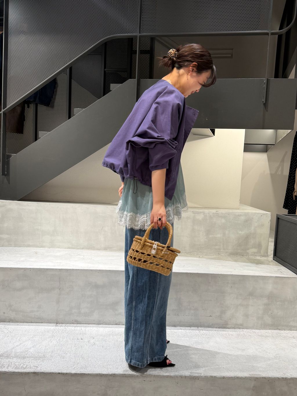 IENA LA BOUCLE 楊柳レースミニキャミドレスのコーディネートスナップ