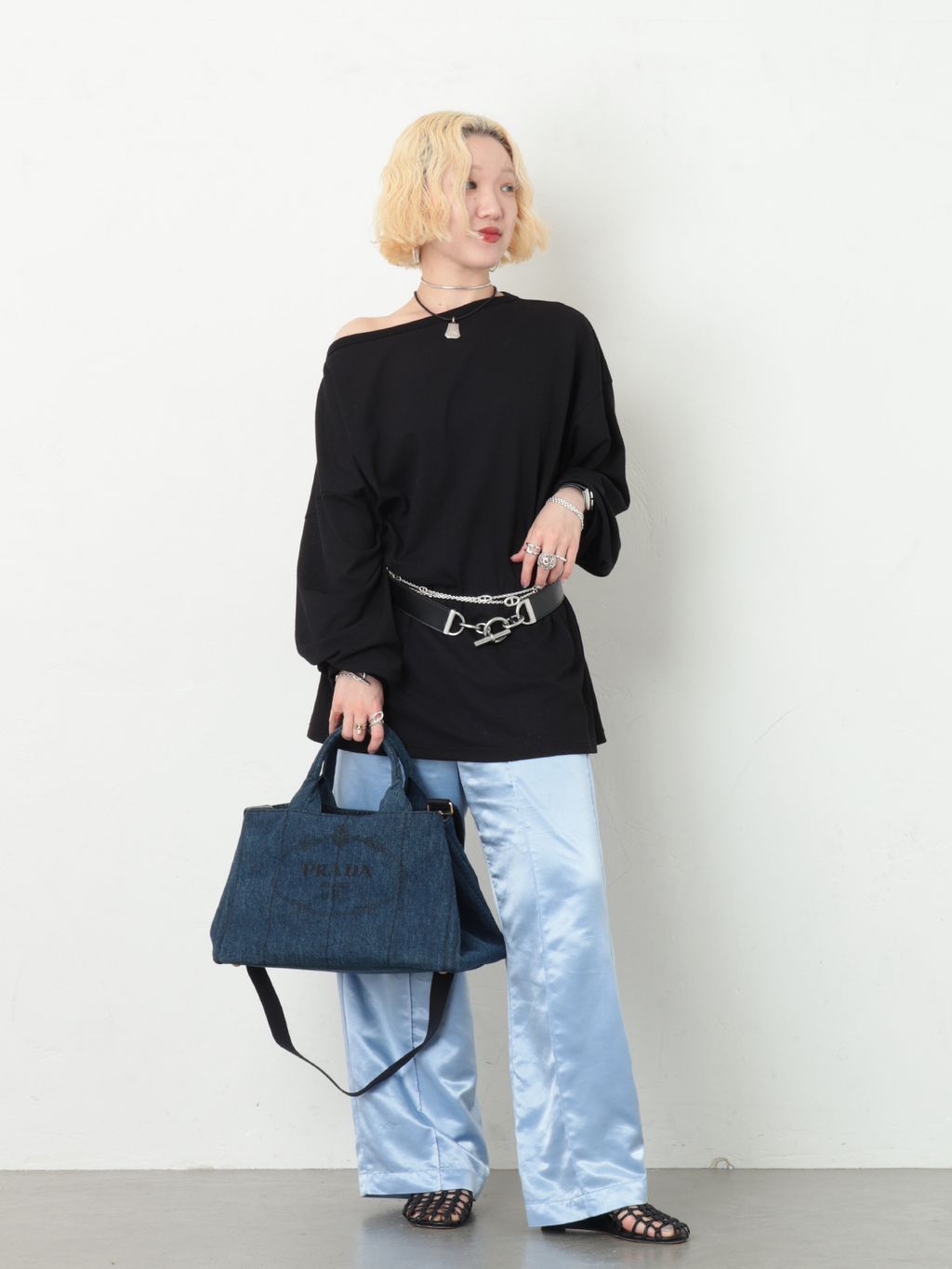 PRADA/プラダ】Canapa tote 36 2way denimのコーディネートスナップ