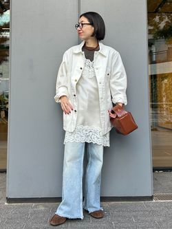 【最終値下げ！】JOURNAL STANDARD デニムカバーオール（ホワイト） 別注【INSCRIRE*LEE*LESSAGE】 LOCO JK：カバーオールのコーディネート