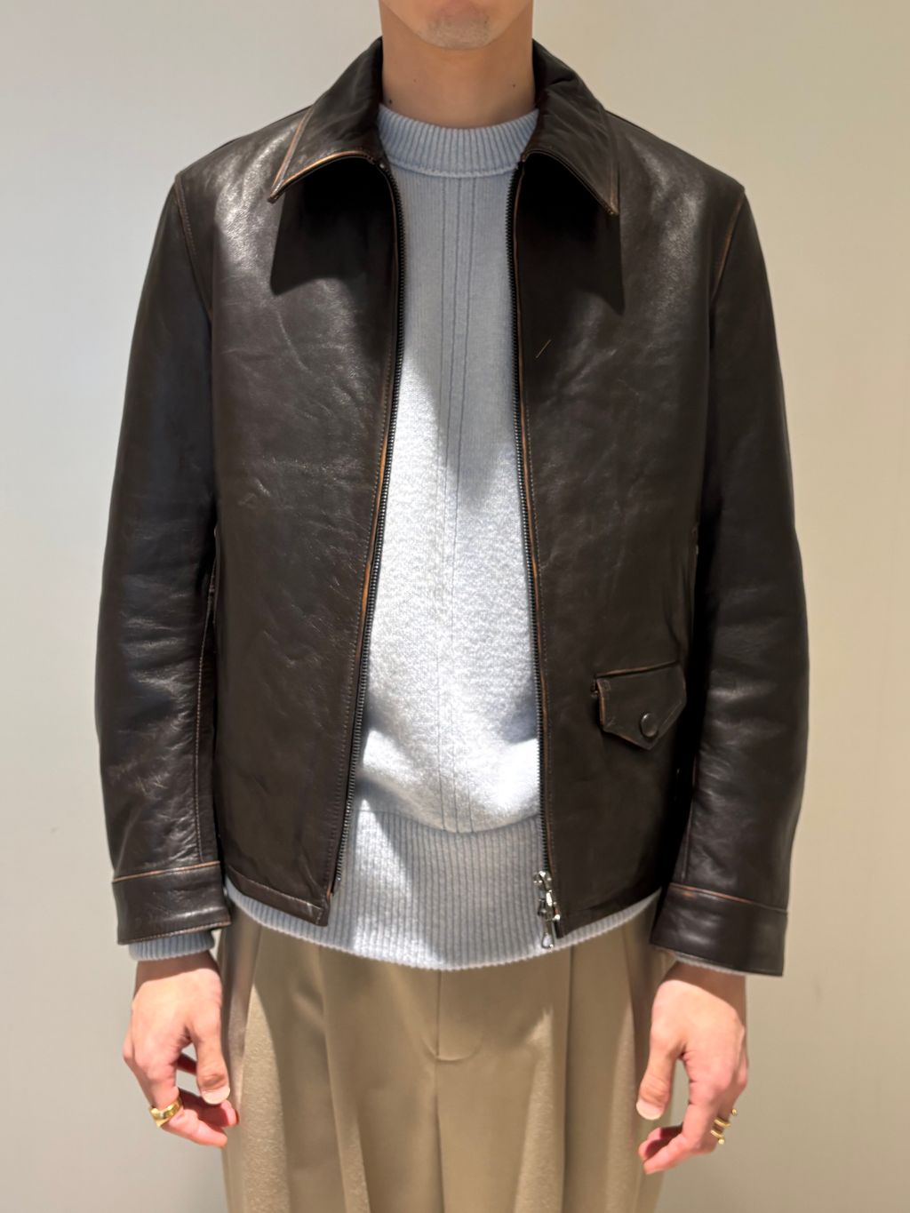 ラムレザー フレンチアンティーク ライダースジャケットの