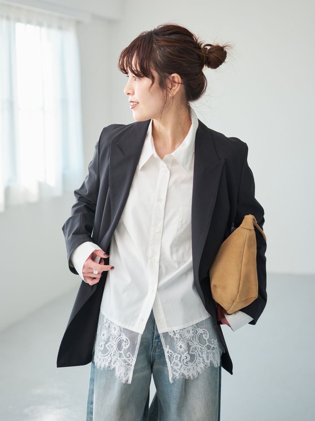 ecomamaスピックアンドスパンプレーンウィーブダブルブレスト