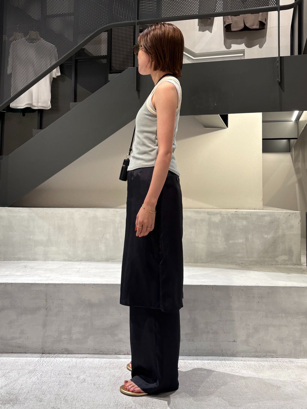 IENA LA BOUCLE ベロアボーダータンクトップのコーディネートスナップ