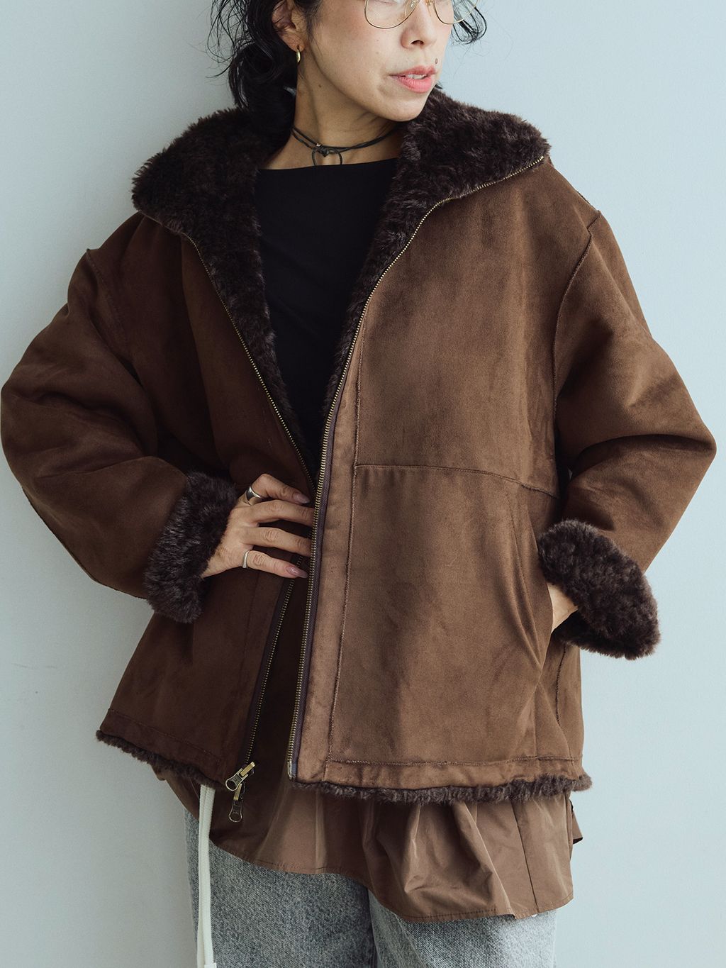 予約》IENA LA BOUCLE リバーシブルフェイクファースエードブルゾンの 