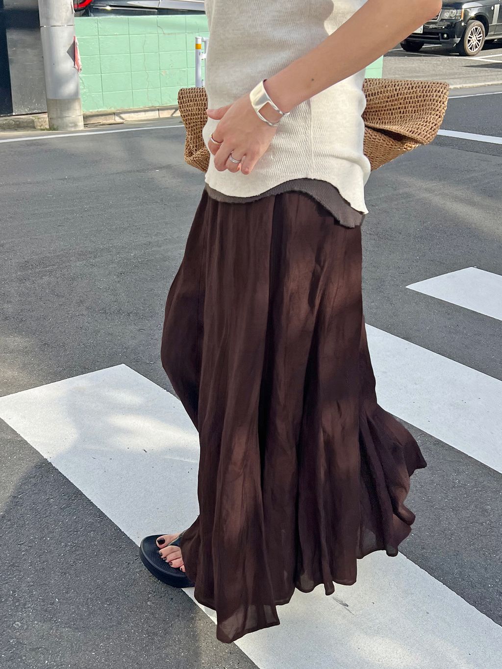 追加》シアーレーヨンリネンスカートのコーディネートスナップ（sangu